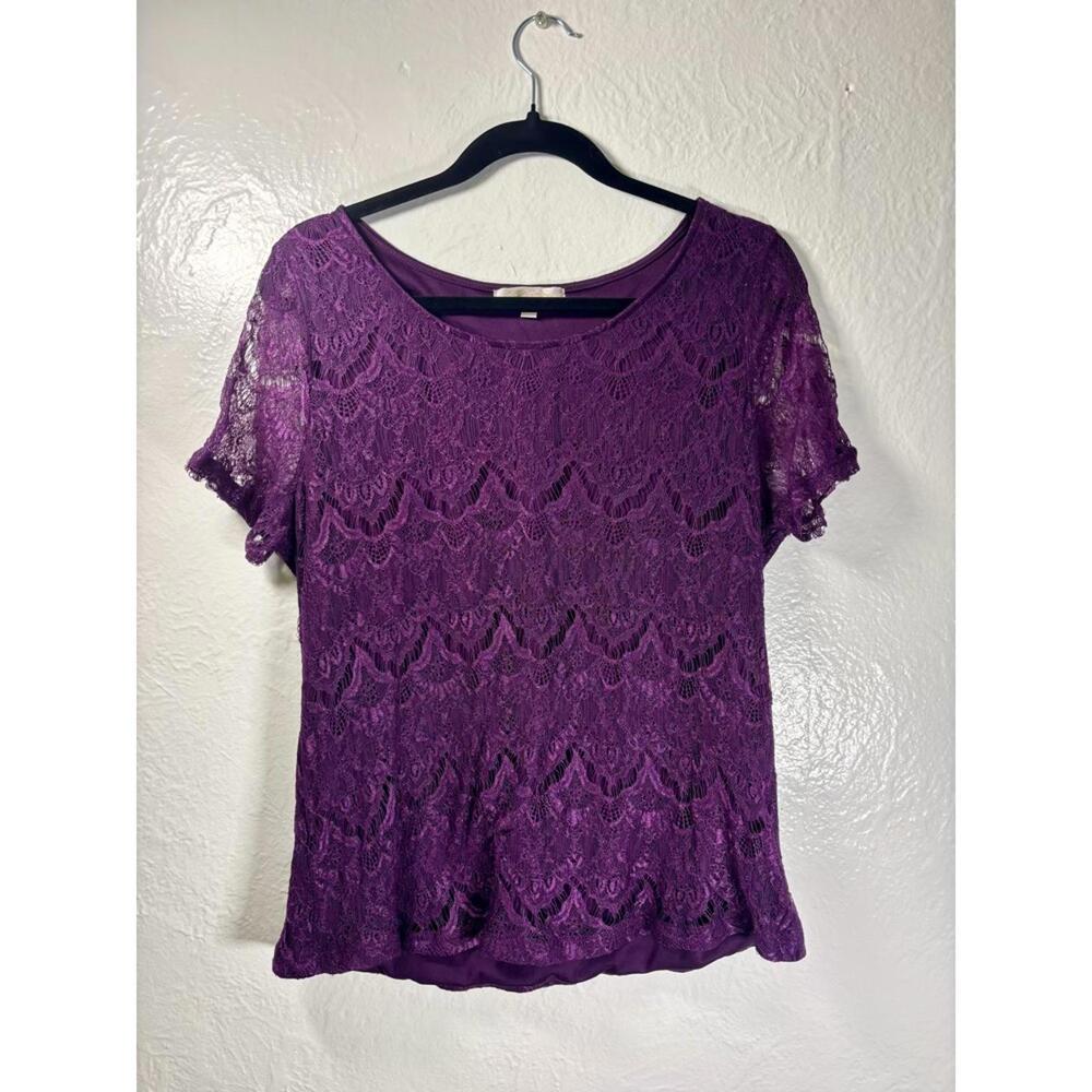 Lace Short Sleeve Top Women's 1X Purple‎ Lined Coquette Boho Whimsigoth Romantic